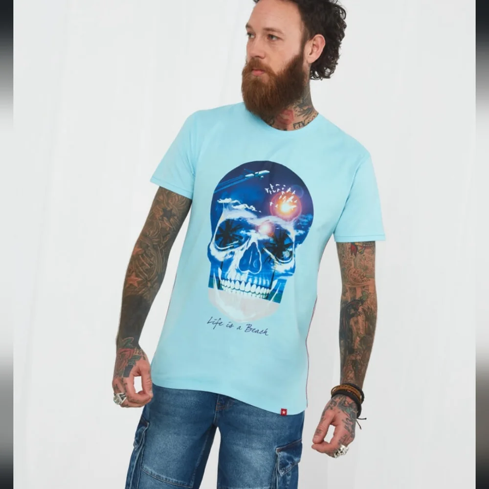 NWT Joe Browns T-shirt 'Life is a Beach' skull tee, pit-pit 19in, neck-hem 27in - Picture 8 of 16